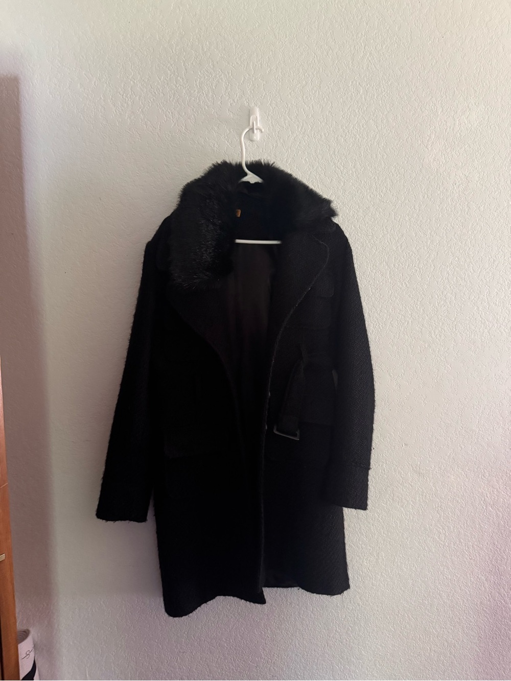 Jones New York Black Pea Coat with Faux Fur Collar